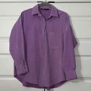 Oversized Zara Button-Down Shirt in Purple